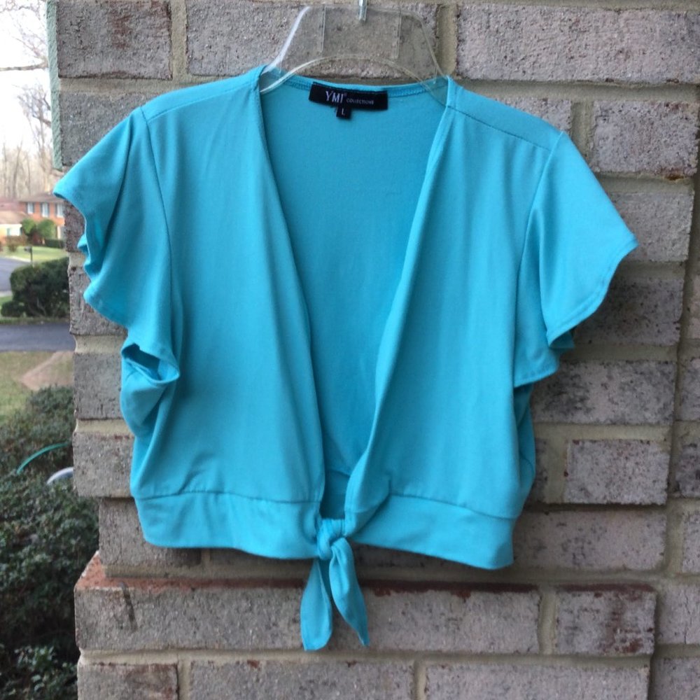 YMI Aqua Flare Short Sleeve Tie Top